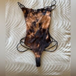 SHEIN Brown and Black Strappy Bodysuit